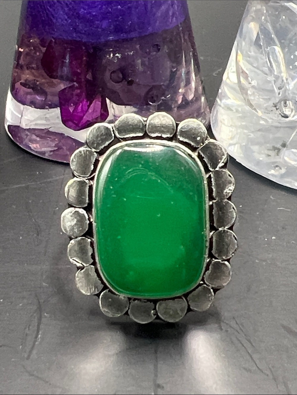 Green Chalcedony Statement Ring Size 8